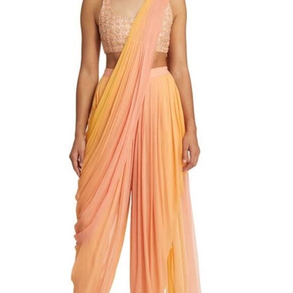 Sani Asra Dhoti Set Ombre Yellow/Pink Large Bottom & Medium Top $570 - Picture 6 of 9